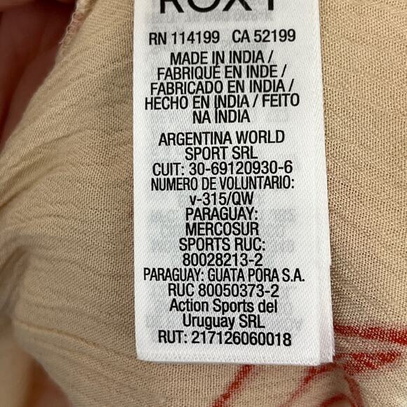 Roxy Floral Bell Sleeve Mini Dress M Boho Cream Red Open Back Beach Cover Up - Picture 4 of 9